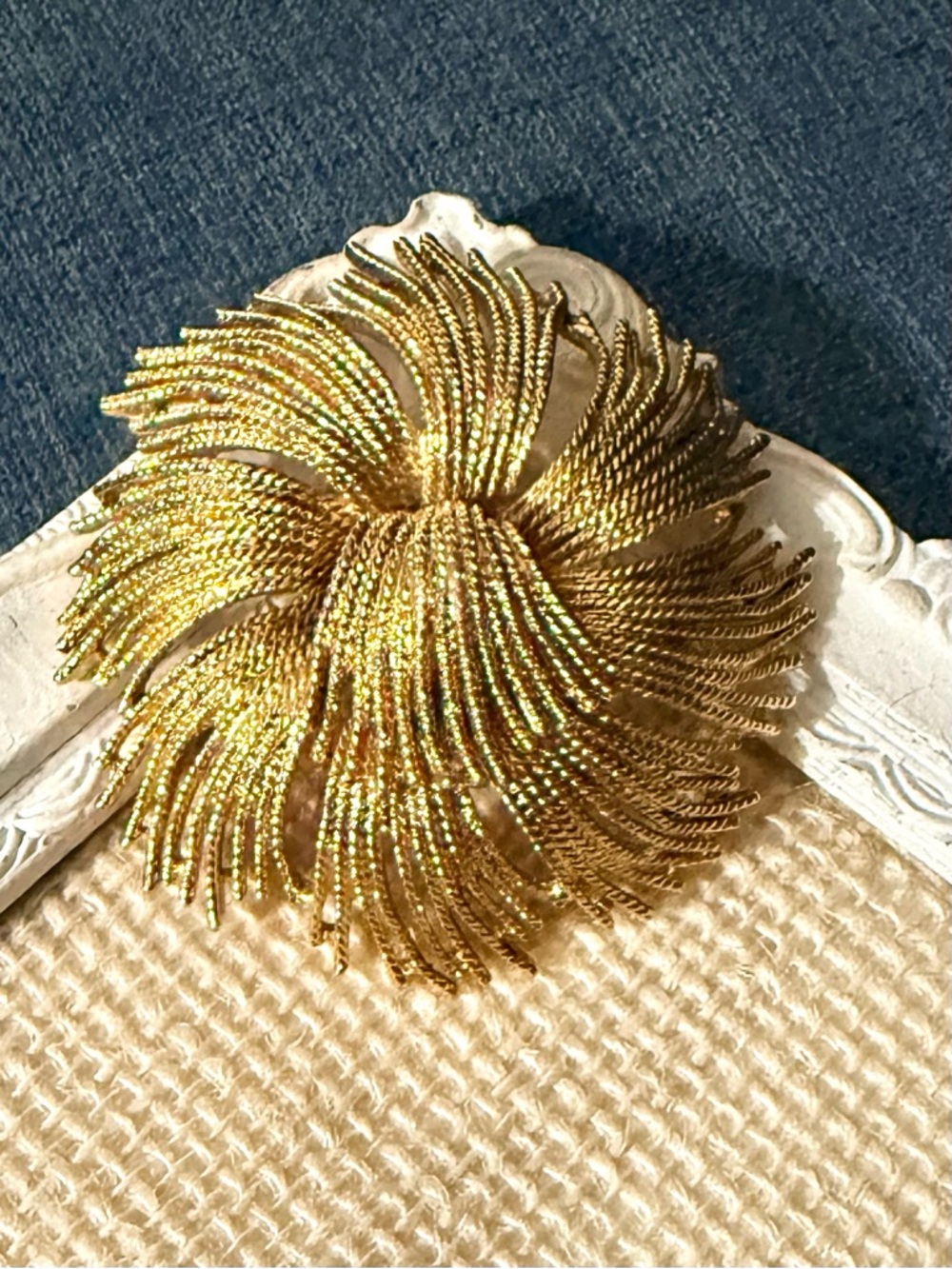 Signed Monet 1960’s “Cordelia” Flower Brooch Large Goldtone Textured
